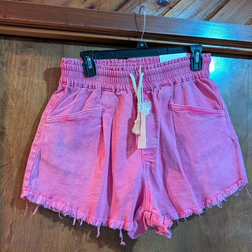 NWT Large Zenana Washed Frayed Hem Shorts